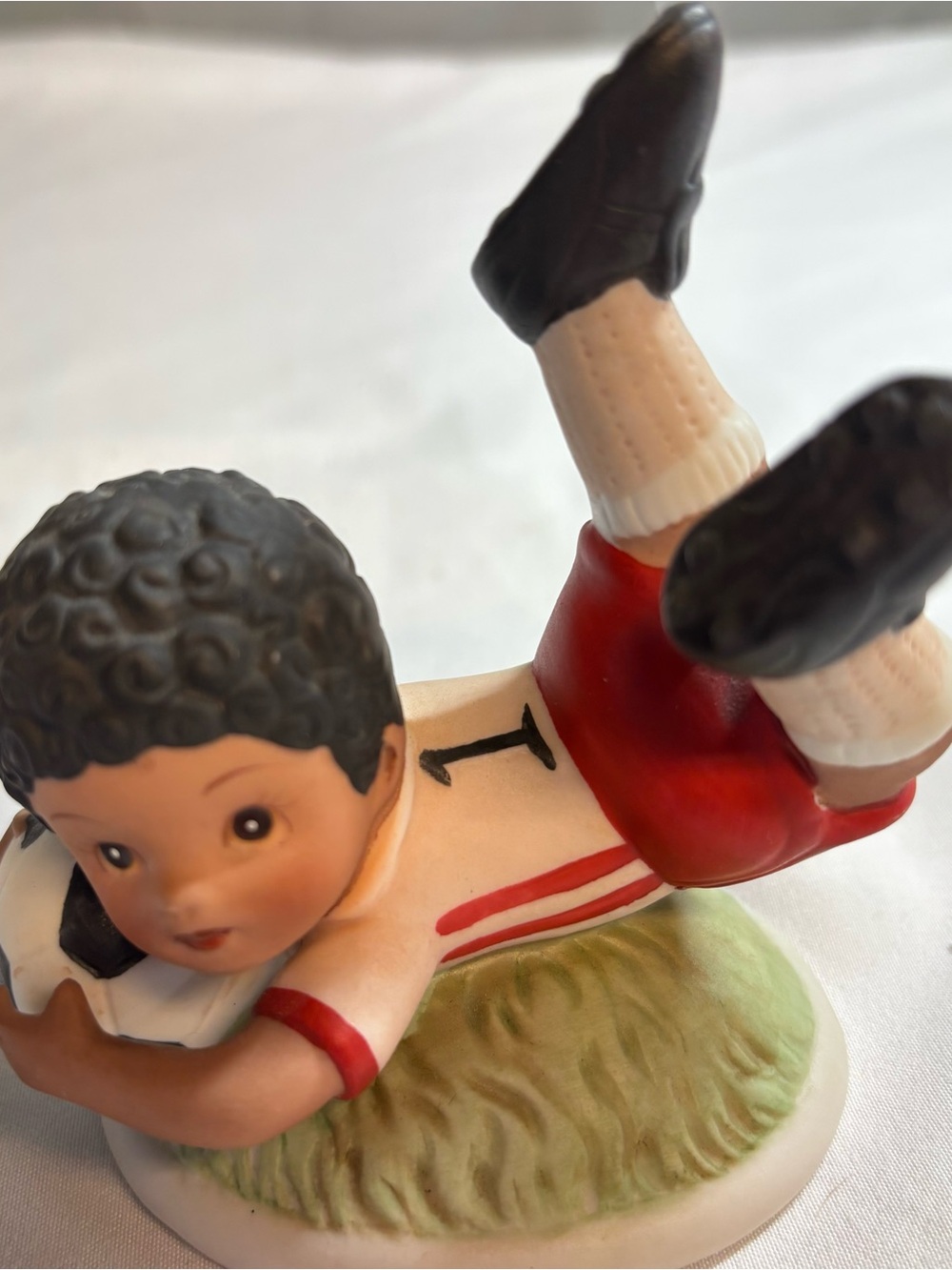 Vintage 1980 Kids Soccer Player Figurine - Red & White